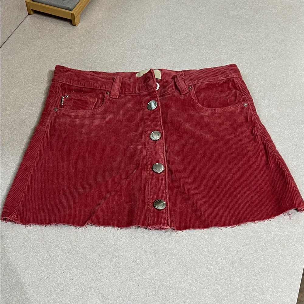DL1961 Red Corduroy Button-Front Mini Skirt